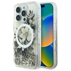 Etui Guess GUHMP16LLFMWTE Apple iPhone 16 Pro hardcase Liquid Glitter Flower MagSafe beżowy/beige