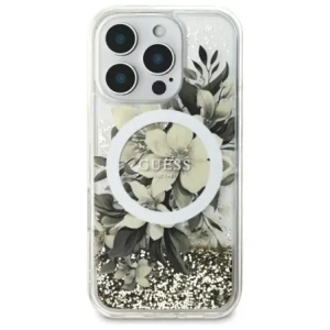 Etui Guess GUHMP16LLFMWTE Apple iPhone 16 Pro hardcase Liquid Glitter Flower MagSafe beżowy/beige