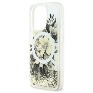 Etui Guess GUHMP16LLFMWTE Apple iPhone 16 Pro hardcase Liquid Glitter Flower MagSafe beżowy/beige