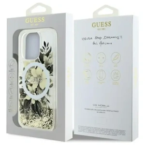 Etui Guess GUHMP16LLFMWTE Apple iPhone 16 Pro hardcase Liquid Glitter Flower MagSafe beżowy/beige