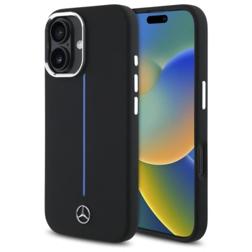Etui Mercedes MEHMP16S23SUMBK Apple iPhone 16 hardcase Silicone Blue Stripe MagSafe czarny/black