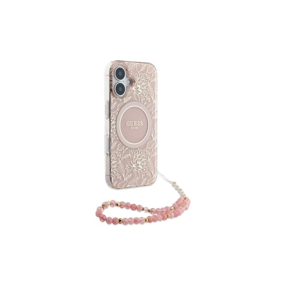 Hurtownia GSM - Guess GUHMP16MHCPOFPP Apple iPhone 16 Plus kemény tok IML Virágok Teljesen Elektromos Gyöngy Pánt MagSafe rózsaszín - GUE4136 - {ean13} - Hurt