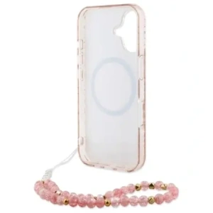 Etui Guess GUHMP16MHCPOFPP Apple iPhone 16 Plus hardcase IML Flowers Allover Electro With Pearl Strap MagSafe różowy/pink