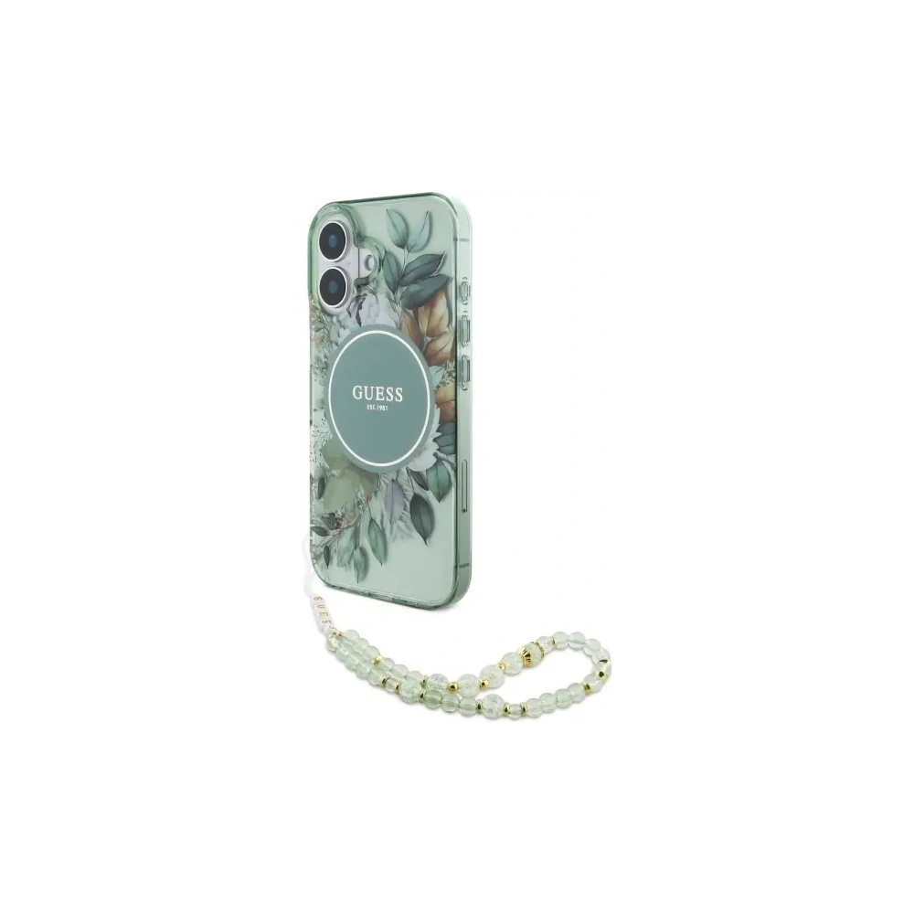 Hurtownia GSM - Guess GUHMP16MHFWBRCESN Apple iPhone 16 Plus keménytok IML Virágok Gyöngy Pánt MagSafe zöld - GUE4137 - {ean13} - Hurt