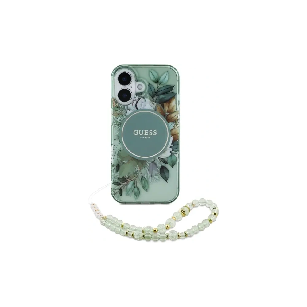 Hurtownia GSM - Guess GUHMP16MHFWBRCESN Apple iPhone 16 Plus keménytok IML Virágok Gyöngy Pánt MagSafe zöld - GUE4137 - {ean13} - Hurt