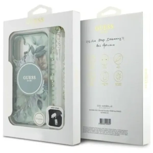 Wholesale Guess GUHMP16MHFWBRCESN Apple iPhone 16 Plus hardcase IML Flowers With Pearl Strap MagSafe green - GUE4137 - {ean13} - Hurt