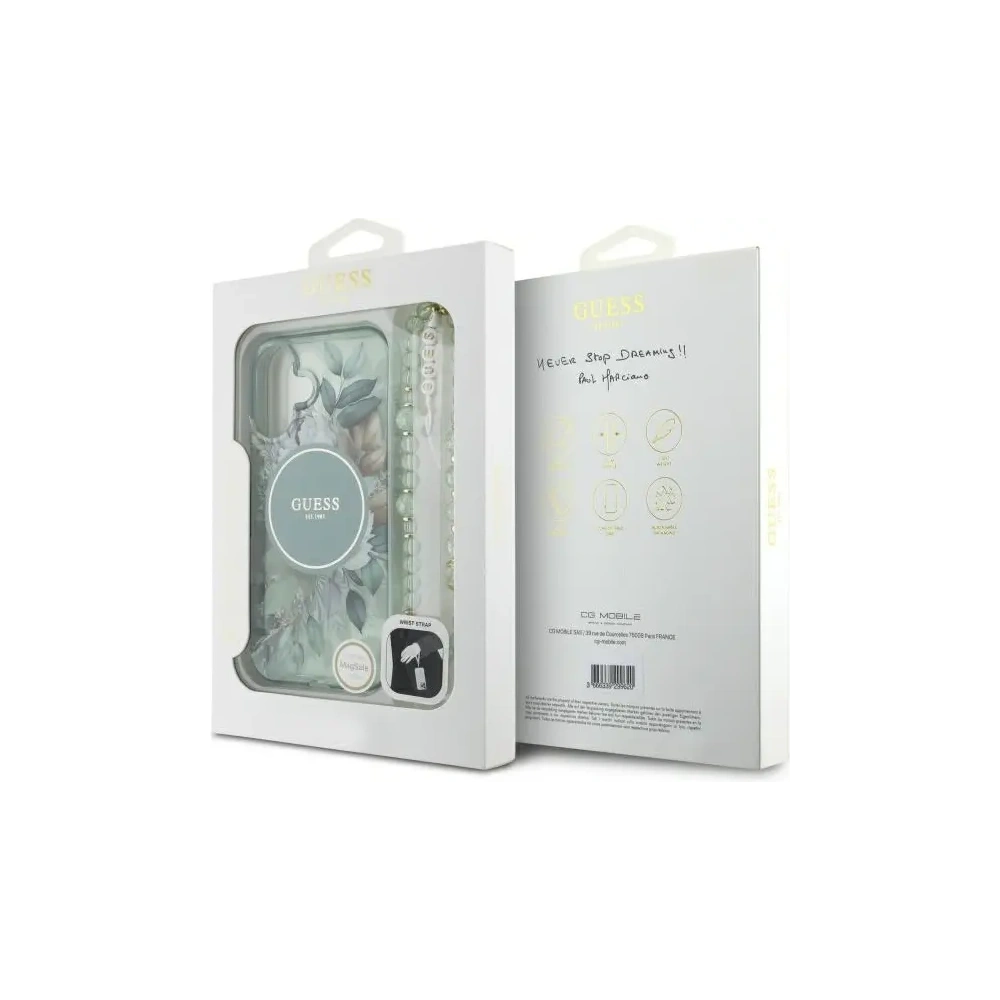Hurtownia GSM - Guess GUHMP16MHFWBRCESN Apple iPhone 16 Plus keménytok IML Virágok Gyöngy Pánt MagSafe zöld - GUE4137 - {ean13} - Hurt