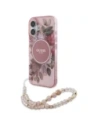 Guess GUHMP16MHFWBRCESP Apple iPhone 16 Plus hardcase IML Flowers With Pearl Strap MagSafe pink