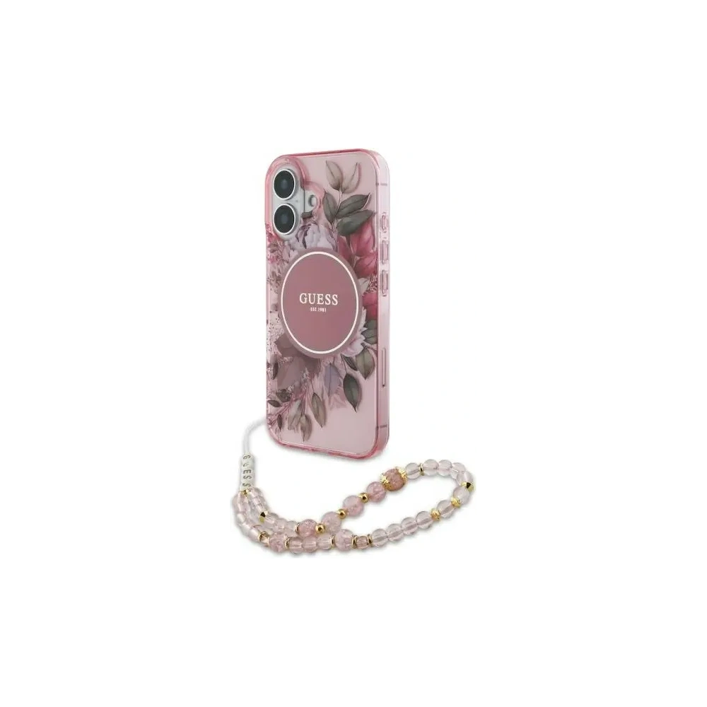 Hurtownia GSM - Guess GUHMP16MHFWBRCESP Apple iPhone 16 Plus kemény tok IML Virágok gyöngy pánttal MagSafe rózsaszín - GUE4138 - {ean13} - Hurt