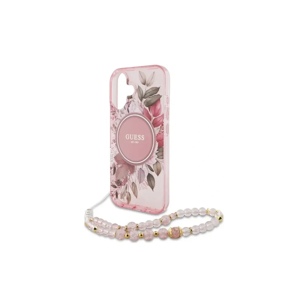 Hurtownia GSM - Etui Guess GUHMP16MHFWBRCESP Apple iPhone 16 Plus hardcase IML Flowers With Pearl Strap MagSafe różowy/pink - GUE4138 - {ean13} - Hurt