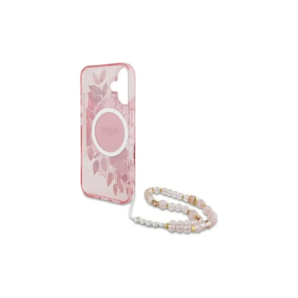 Hurtownia GSM - Guess GUHMP16MHFWBRCESP Apple iPhone 16 Plus kemény tok IML Virágok gyöngy pánttal MagSafe rózsaszín - GUE4138 - {ean13} - Hurt