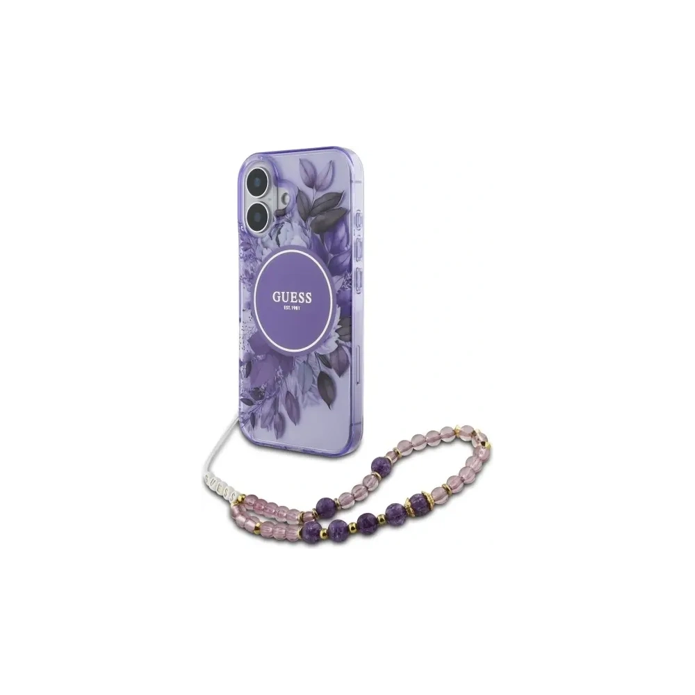 Hurtownia GSM - Guess GUHMP16MHFWBRCESU Apple iPhone 16 Plus kemény tok IML Virágok gyöngy pánttal MagSafe lila - GUE4139 - {ean13} - Hurt
