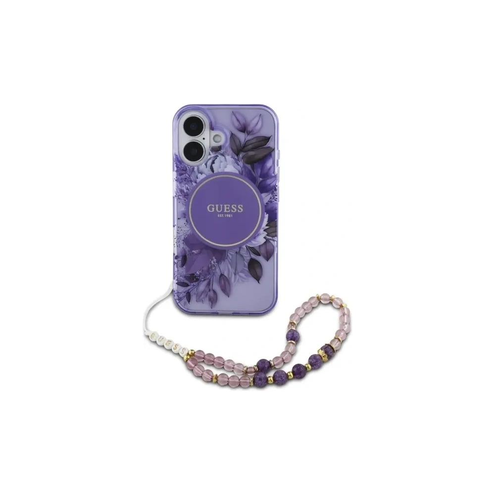 Hurtownia GSM - Guess GUHMP16MHFWBRCESU Apple iPhone 16 Plus kemény tok IML Virágok gyöngy pánttal MagSafe lila - GUE4139 - {ean13} - Hurt