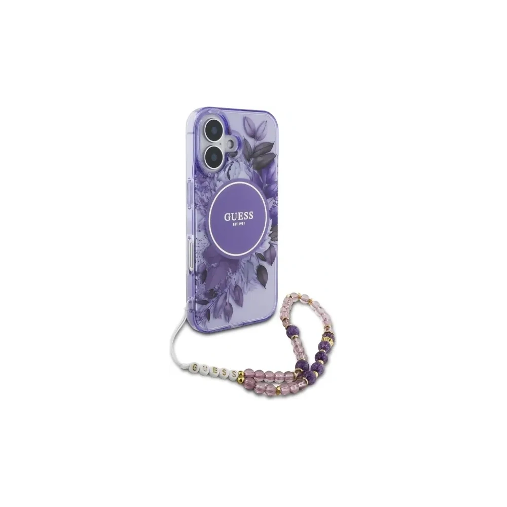 Hurtownia GSM - Guess GUHMP16MHFWBRCESU Apple iPhone 16 Plus kemény tok IML Virágok gyöngy pánttal MagSafe lila - GUE4139 - {ean13} - Hurt