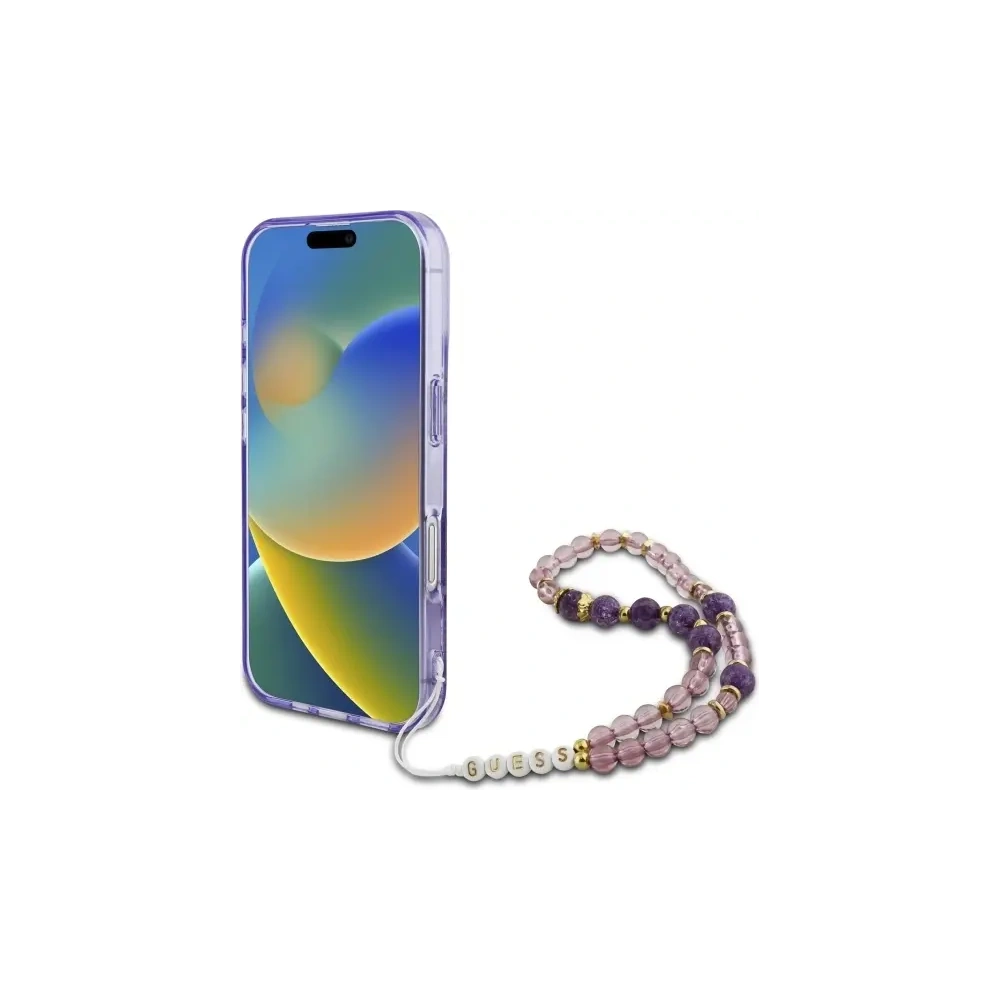 Wholesale Guess GUHMP16MHFWBRCESU Apple iPhone 16 Plus hardcase IML Flowers With Pearl Strap MagSafe purple - GUE4139 - {ean13} - Hurt