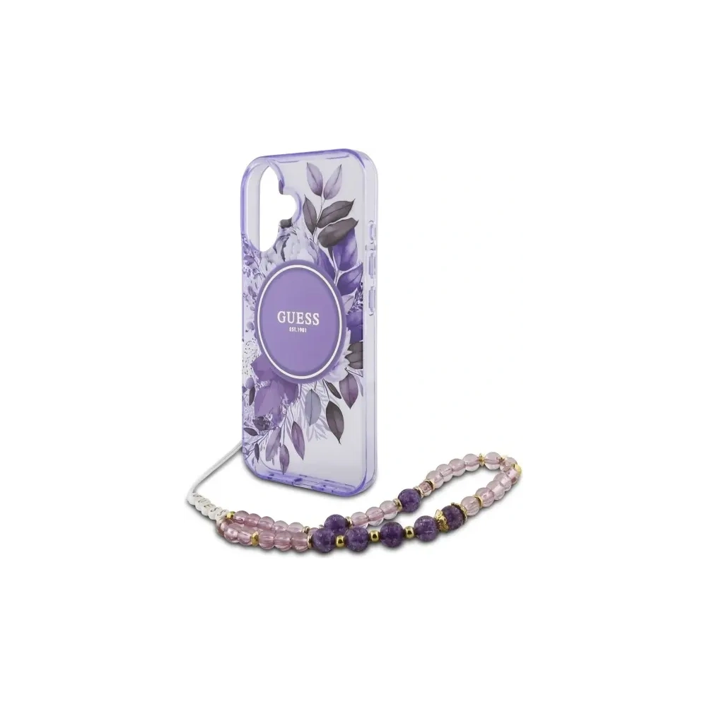 Hurtownia GSM - Etui Guess GUHMP16MHFWBRCESU Apple iPhone 16 Plus hardcase IML Flowers With Pearl Strap MagSafe fioletowy/purple - GUE4139 - {ean13} - Hurt