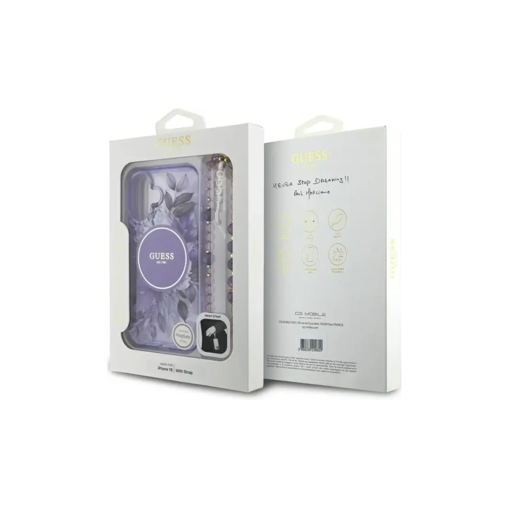Hurtownia GSM - Guess GUHMP16MHFWBRCESU Apple iPhone 16 Plus kemény tok IML Virágok gyöngy pánttal MagSafe lila - GUE4139 - {ean13} - Hurt