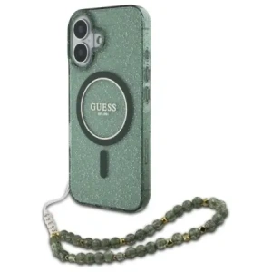 Wholesale Guess GUHMP16MHGCRELSA Apple iPhone 16 Plus hardcase IML Glitter With Pearl Strap MagSafe green - GUE4140 - {ean13} - Hurt