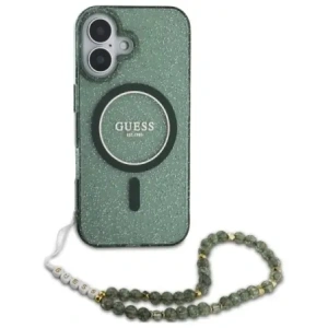Wholesale Guess GUHMP16MHGCRELSA Apple iPhone 16 Plus hardcase IML Glitter With Pearl Strap MagSafe green - GUE4140 - {ean13} - Hurt
