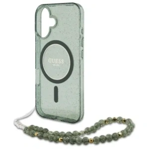 Wholesale Guess GUHMP16MHGCRELSA Apple iPhone 16 Plus hardcase IML Glitter With Pearl Strap MagSafe green - GUE4140 - {ean13} - Hurt