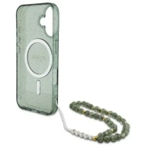 Wholesale Guess GUHMP16MHGCRELSA Apple iPhone 16 Plus hardcase IML Glitter With Pearl Strap MagSafe green - GUE4140 - {ean13} - Hurt