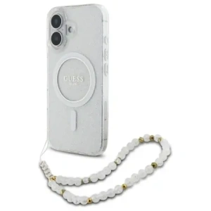 Wholesale Guess GUHMP16MHGCRELST Apple iPhone 16 Plus hardcase IML Glitter With Pearl Strap MagSafe transparent - GUE4141 - {ean13} - Hurt