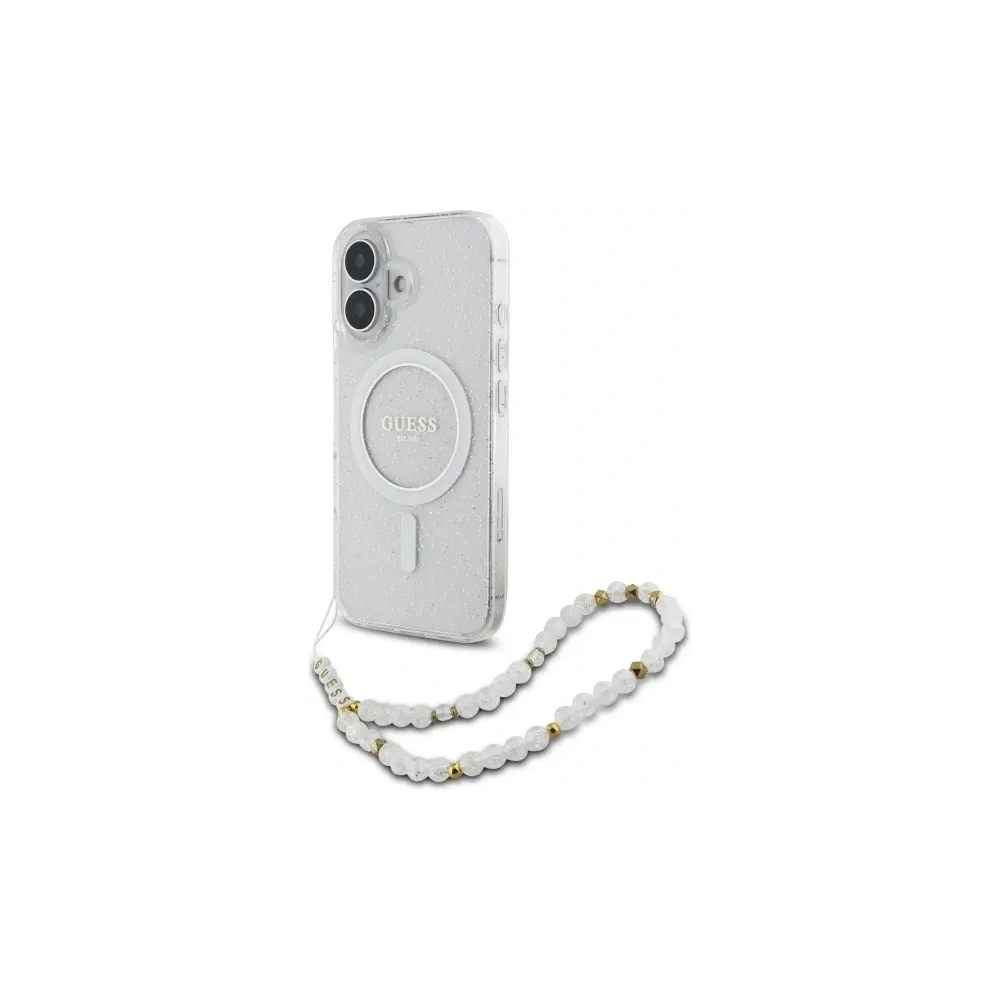 Hurtownia GSM - Guess GUHMP16MHGCRELST Apple iPhone 16 Plus husă dură IML Glitter cu curea din perlă MagSafe transparentă - GUE4141 - {ean13} - Hurt