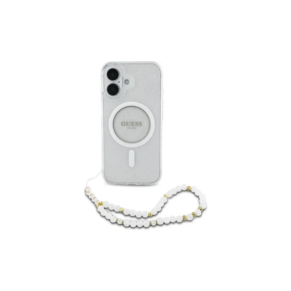 Hurtownia GSM - Etui Guess GUHMP16MHGCRELST Apple iPhone 16 Plus hardcase IML Glitter s perlovým popruhem MagSafe průhledný/transparentní - GUE4141 - {ean13} - Hurt