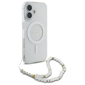 Wholesale Guess GUHMP16MHGCRELST Apple iPhone 16 Plus hardcase IML Glitter With Pearl Strap MagSafe transparent - GUE4141 - {ean13} - Hurt