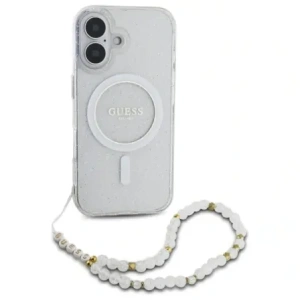 Wholesale Guess GUHMP16MHGCRELST Apple iPhone 16 Plus hardcase IML Glitter With Pearl Strap MagSafe transparent - GUE4141 - {ean13} - Hurt