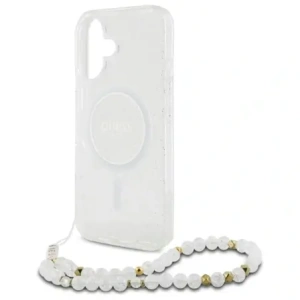 Wholesale Guess GUHMP16MHGCRELST Apple iPhone 16 Plus hardcase IML Glitter With Pearl Strap MagSafe transparent - GUE4141 - {ean13} - Hurt