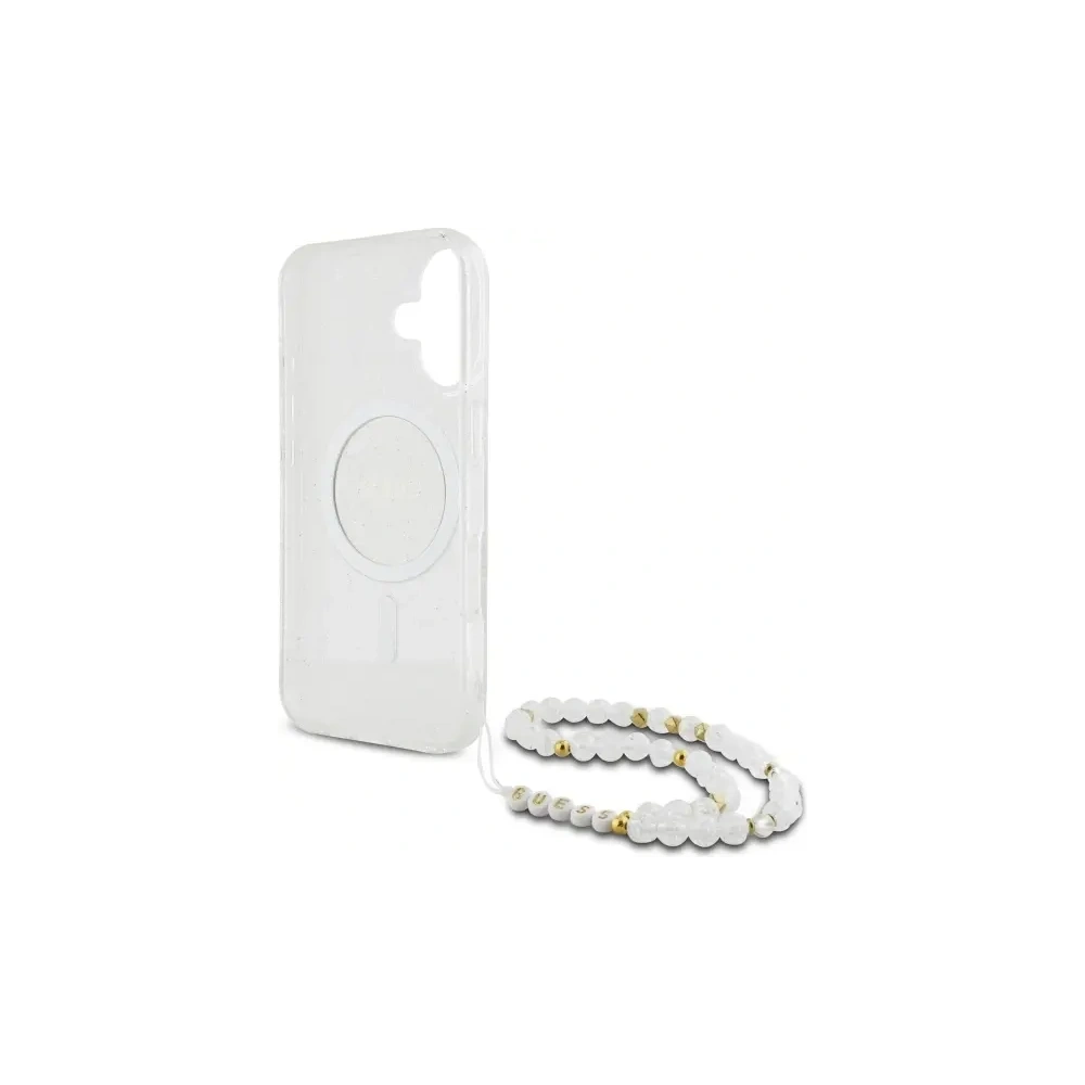 Hurtownia GSM - Guess GUHMP16MHGCRELST Apple iPhone 16 Plus husă dură IML Glitter cu curea din perlă MagSafe transparentă - GUE4141 - {ean13} - Hurt