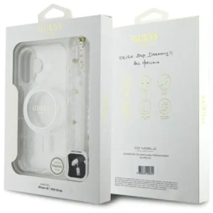 Hurtownia GSM - Guess GUHMP16MHGCRELST Apple iPhone 16 Plus kemény tok IML csillogó gyöngy pánttal MagSafe átlátszó - GUE4141 - {ean13} - Hurt