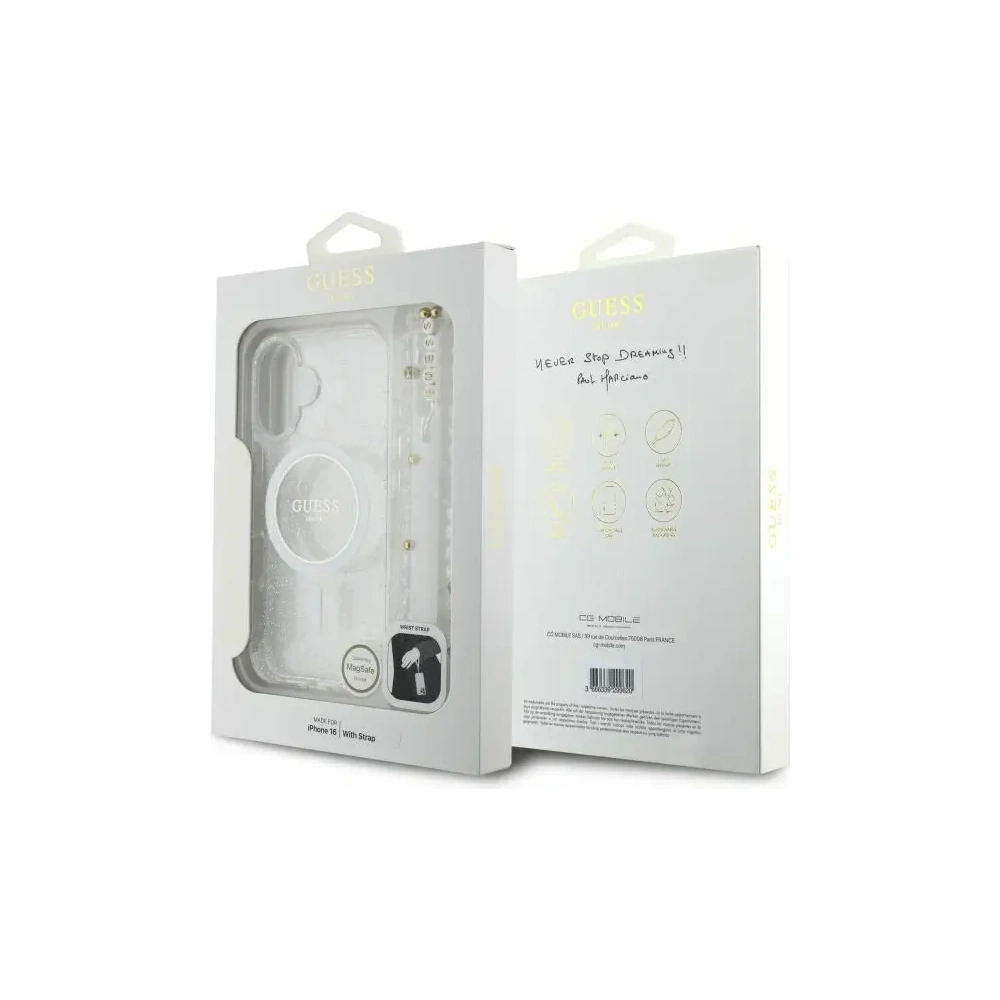 Hurtownia GSM - Etui Guess GUHMP16MHGCRELST Apple iPhone 16 Plus hardcase IML Glitter s perlovým popruhem MagSafe průhledný/transparentní - GUE4141 - {ean13} - Hurt