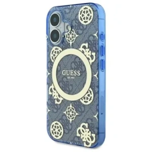 Etui Guess GUHMP16SH4PYEEB Apple iPhone 16 hardcase IML Peony On 4G Background MagSafe niebieski/blue