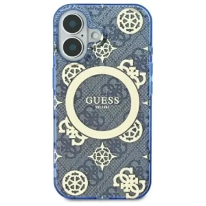 Etui Guess GUHMP16SH4PYEEB Apple iPhone 16 hardcase IML Peony On 4G Background MagSafe niebieski/blue