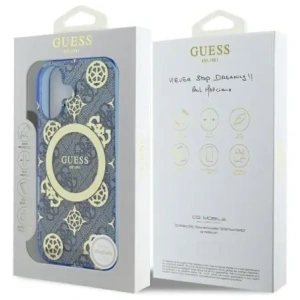 Etui Guess GUHMP16SH4PYEEB Apple iPhone 16 hardcase IML Peony On 4G Background MagSafe niebieski/blue