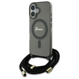 Etui Guess GUHMP16SHCTSGNSK Apple iPhone 16 hardcase Crossbody Cord Script MagSafe czarny/black