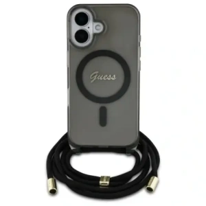 Etui Guess GUHMP16SHCTSGNSK Apple iPhone 16 hardcase Crossbody Cord Script MagSafe czarny/black