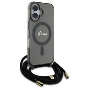 Etui Guess GUHMP16SHCTSGNSK Apple iPhone 16 hardcase Crossbody Cord Script MagSafe czarny/black