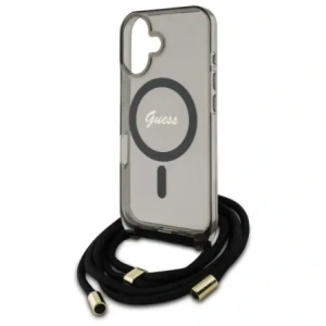 Etui Guess GUHMP16SHCTSGNSK Apple iPhone 16 hardcase Crossbody Cord Script MagSafe czarny/black