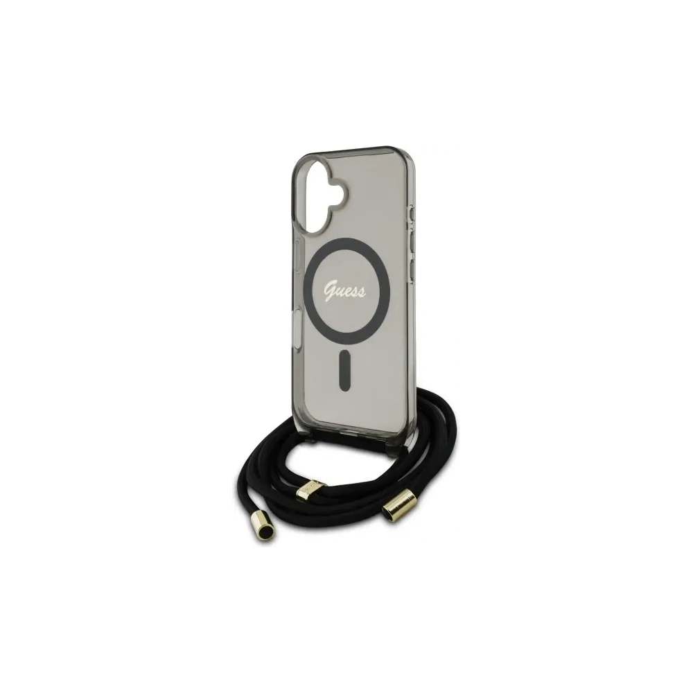 Hurtownia GSM - Guess GUHMP16SHCTSGNSK Apple iPhone 16 kemény tok Crossbody Cord Script MagSafe fekete - GUE4150 - {ean13} - Hurt