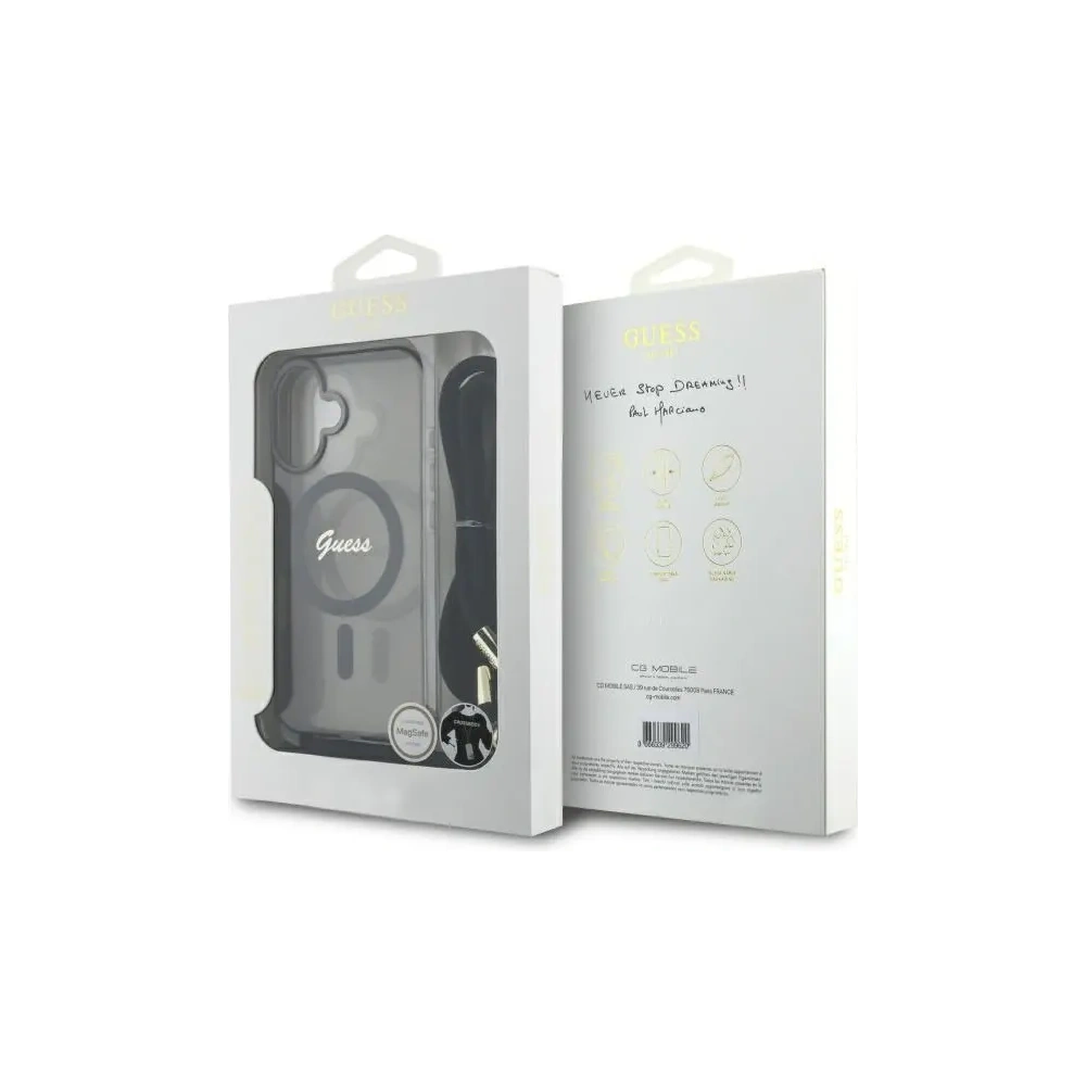 Hurtownia GSM - Guess GUHMP16SHCTSGNSK Apple iPhone 16 husă din plastic Crossbody Cord Script MagSafe neagră - GUE4150 - {ean13} - Hurt