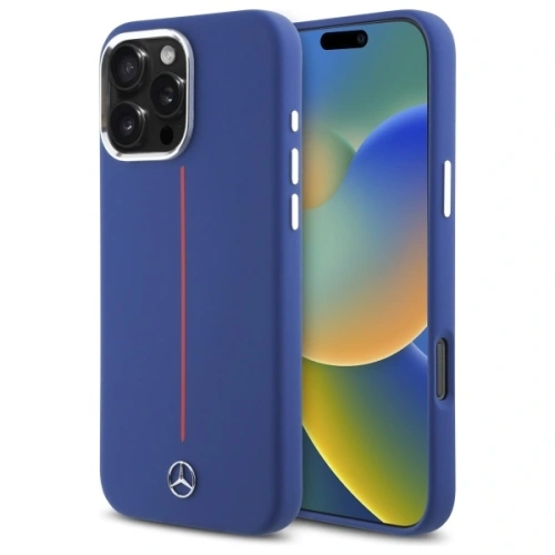 Etui Mercedes MEHMP16X23SUMRV Apple iPhone 16 Pro Max hardcase Silicone Red Stripe MagSafe granatowy/navy