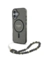 Guess GUHMP16SHGCRELSK Apple iPhone 16 hardcase IML Glitter With Pearl Strap MagSafe black