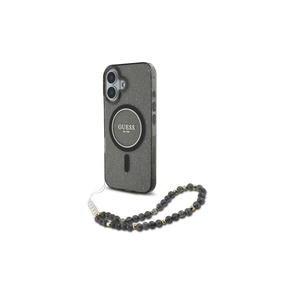 Hurtownia GSM - Etui Guess GUHMP16SHGCRELSK Apple iPhone 16 hardcase IML Glitter With Pearl Strap MagSafe czarny/czarny - GUE4155 - {ean13} - Hurt