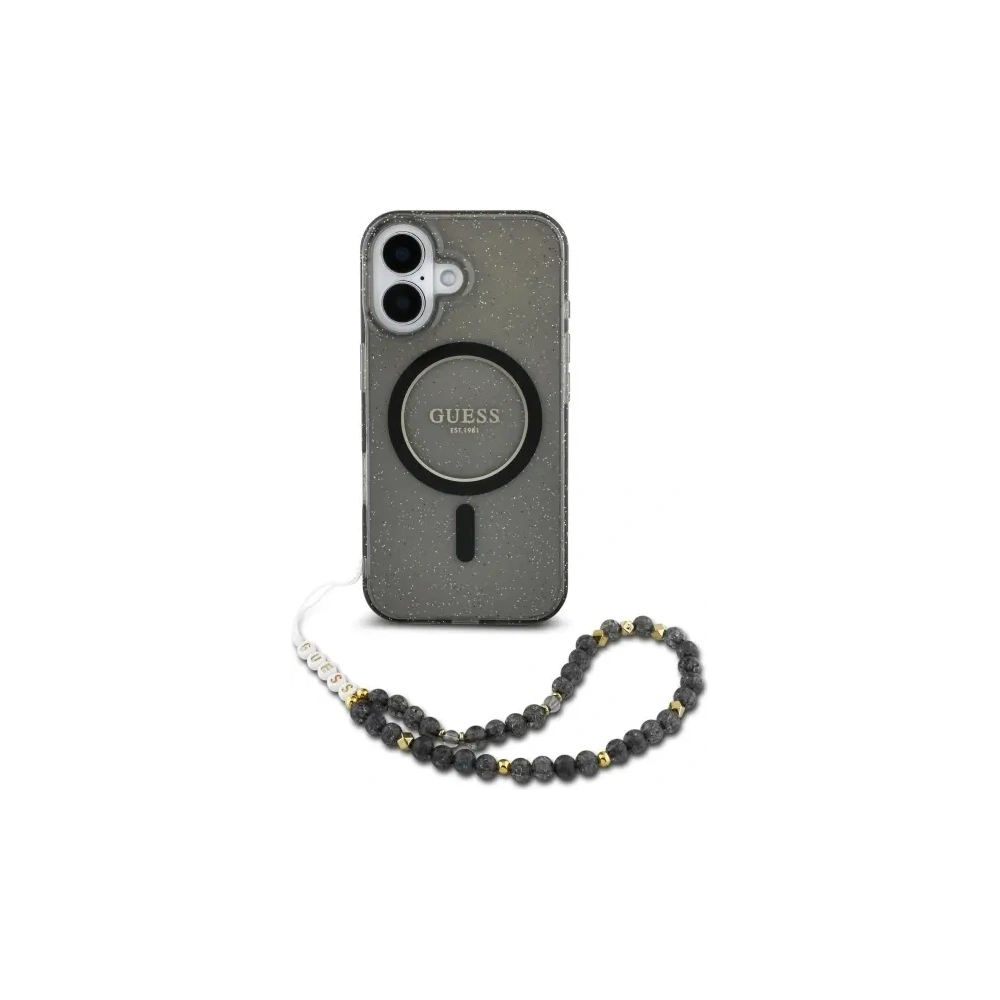 Hurtownia GSM - Etui Guess GUHMP16SHGCRELSK Apple iPhone 16 hardcase IML Glitter With Pearl Strap MagSafe czarny/czarny - GUE4155 - {ean13} - Hurt