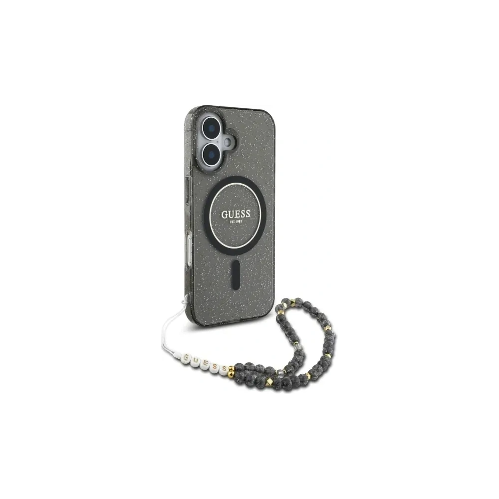 Hurtownia GSM - Etui Guess GUHMP16SHGCRELSK Apple iPhone 16 hardcase IML Glitter With Pearl Strap MagSafe czarny/czarny - GUE4155 - {ean13} - Hurt