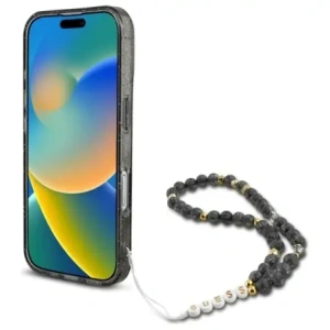 Etui Guess GUHMP16SHGCRELSK Apple iPhone 16 hardcase IML Glitter With Pearl Strap MagSafe czarny/czarny