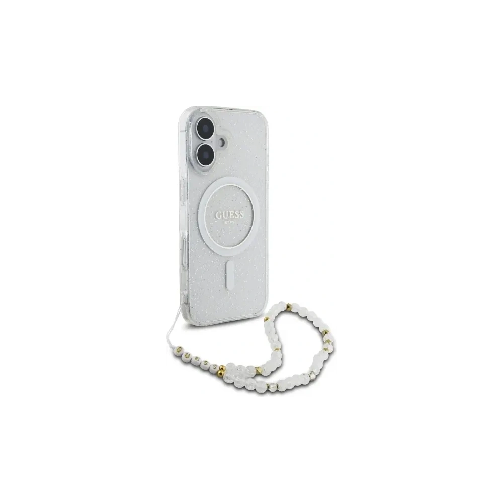 Hurtownia GSM - Guess GUHMP16SHGCRELST Apple iPhone 16 Hardcase IML Glitter mit Perlenarmband MagSafe transparent - GUE4156 - {ean13} - Hurt